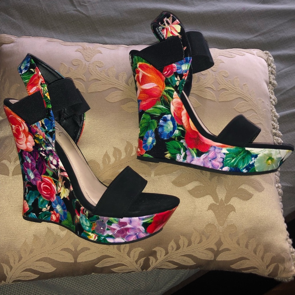 Suede & Floral Wedges